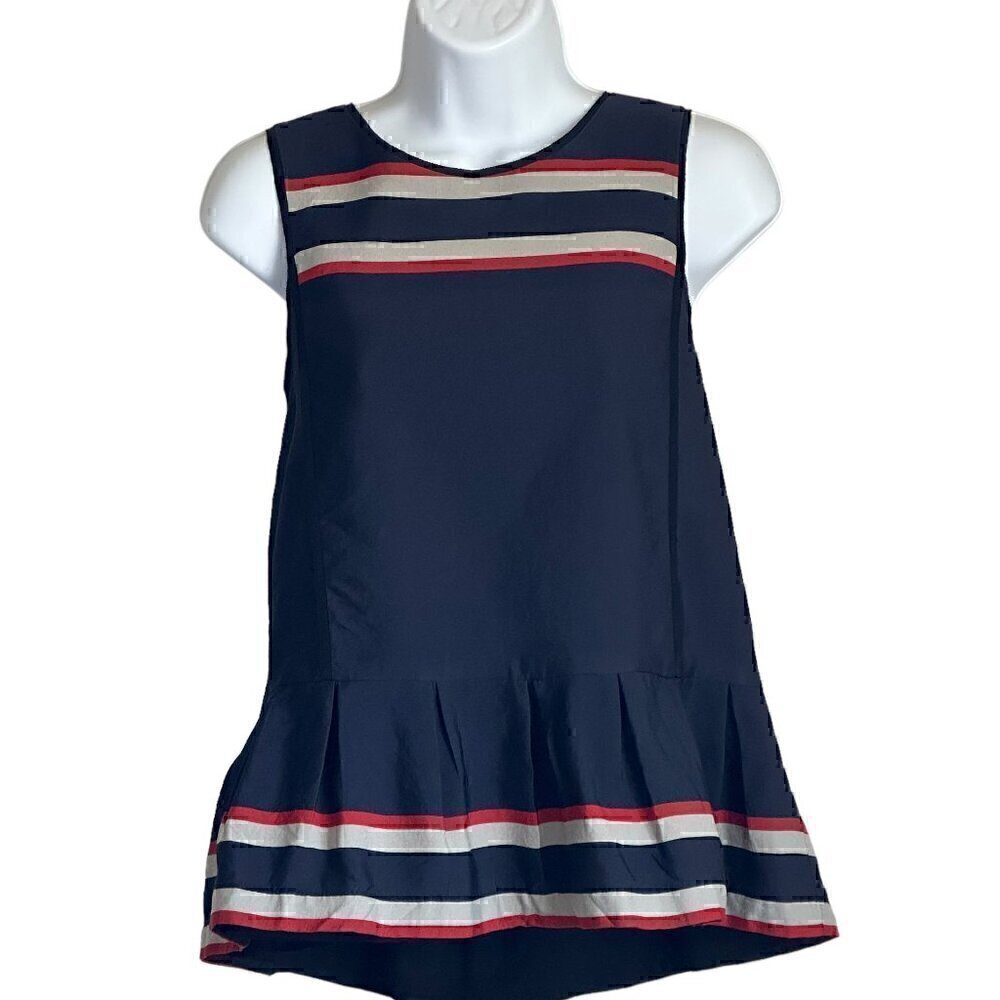 Sea New York Nautical Red Off-White & Navy Blue Sleeveless Peplum Top - Size 8